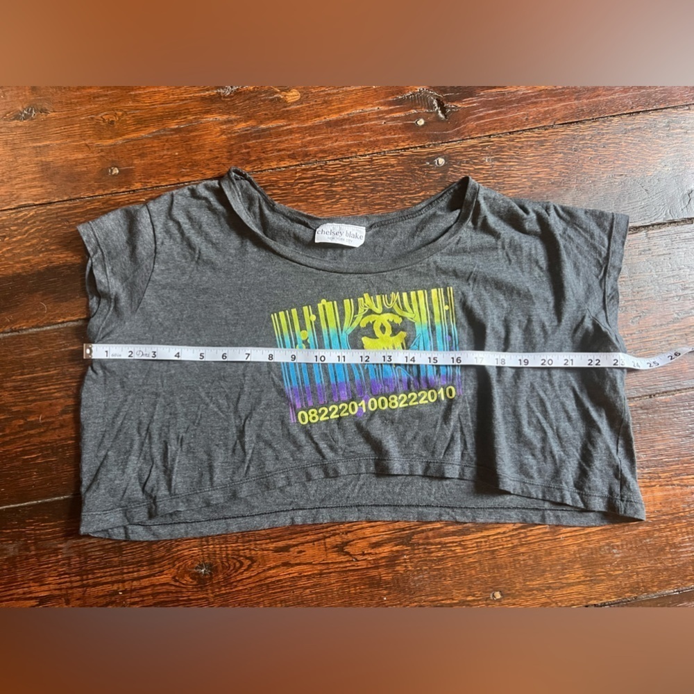 Chelsey Blake gray crop channel barcode t-shirt one size medium - Picture 2 of 6